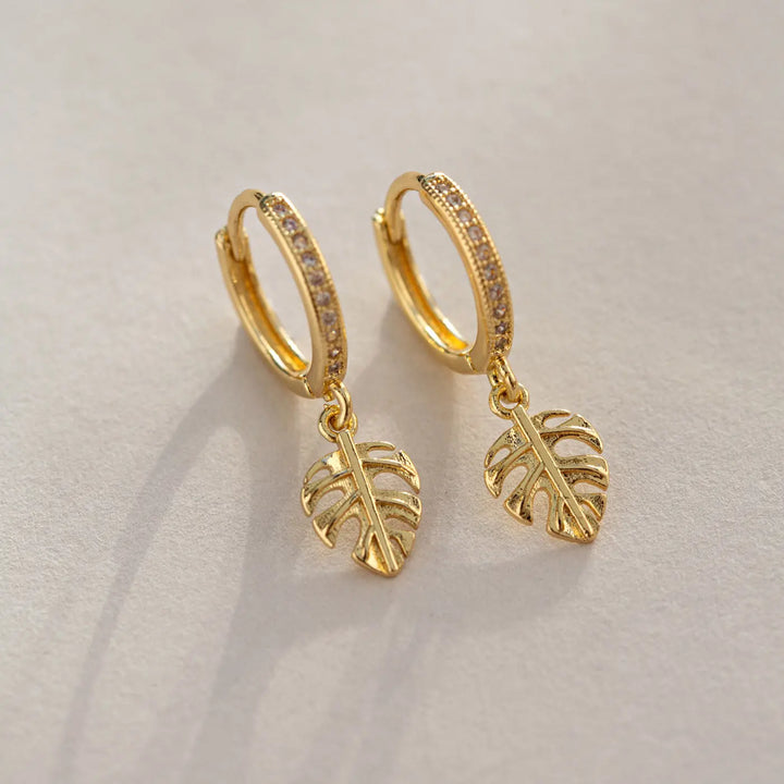 Olive - Monstera Crystal Hoop Earrings Timi of Sweden