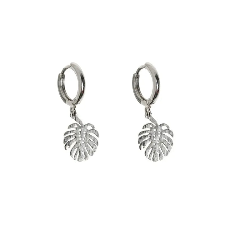 Monstera Small Hoop Earrings Silver