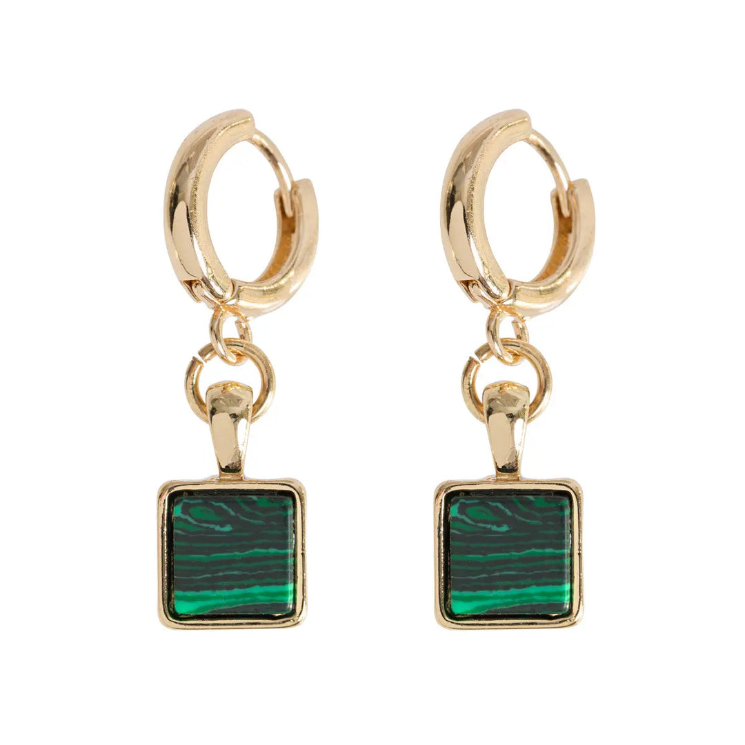 Green Malachite Stone Hoop Earrings