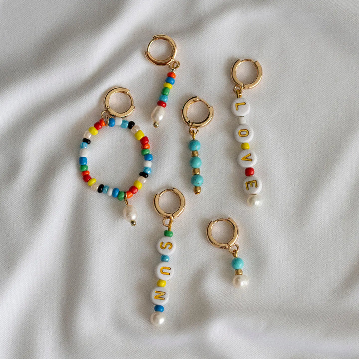 Turqoise Bead with Pearl Hoop Earrings