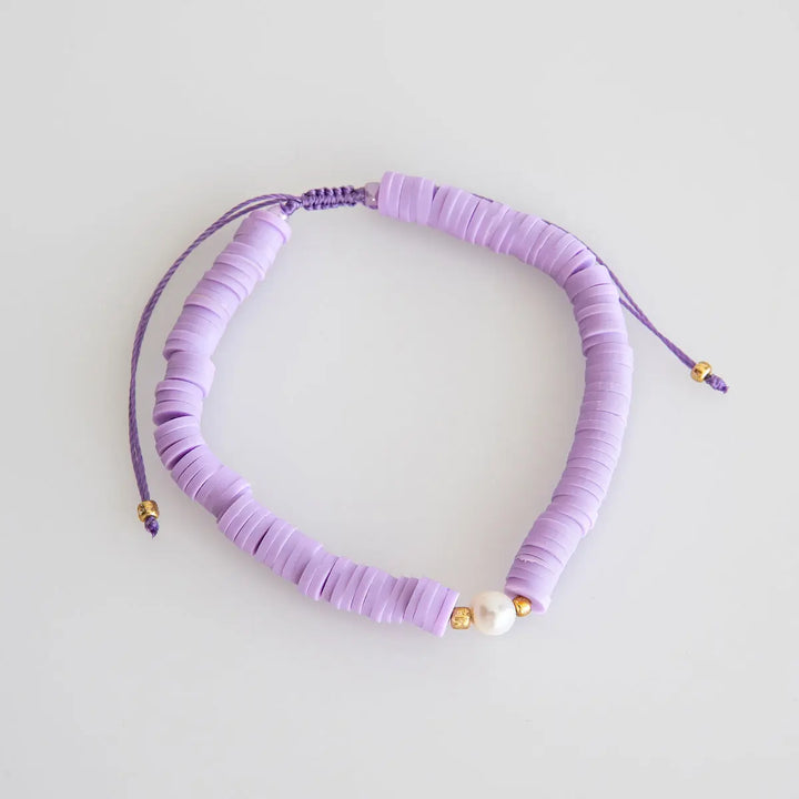 Beach Beads with Pearl Bracelet - Purple