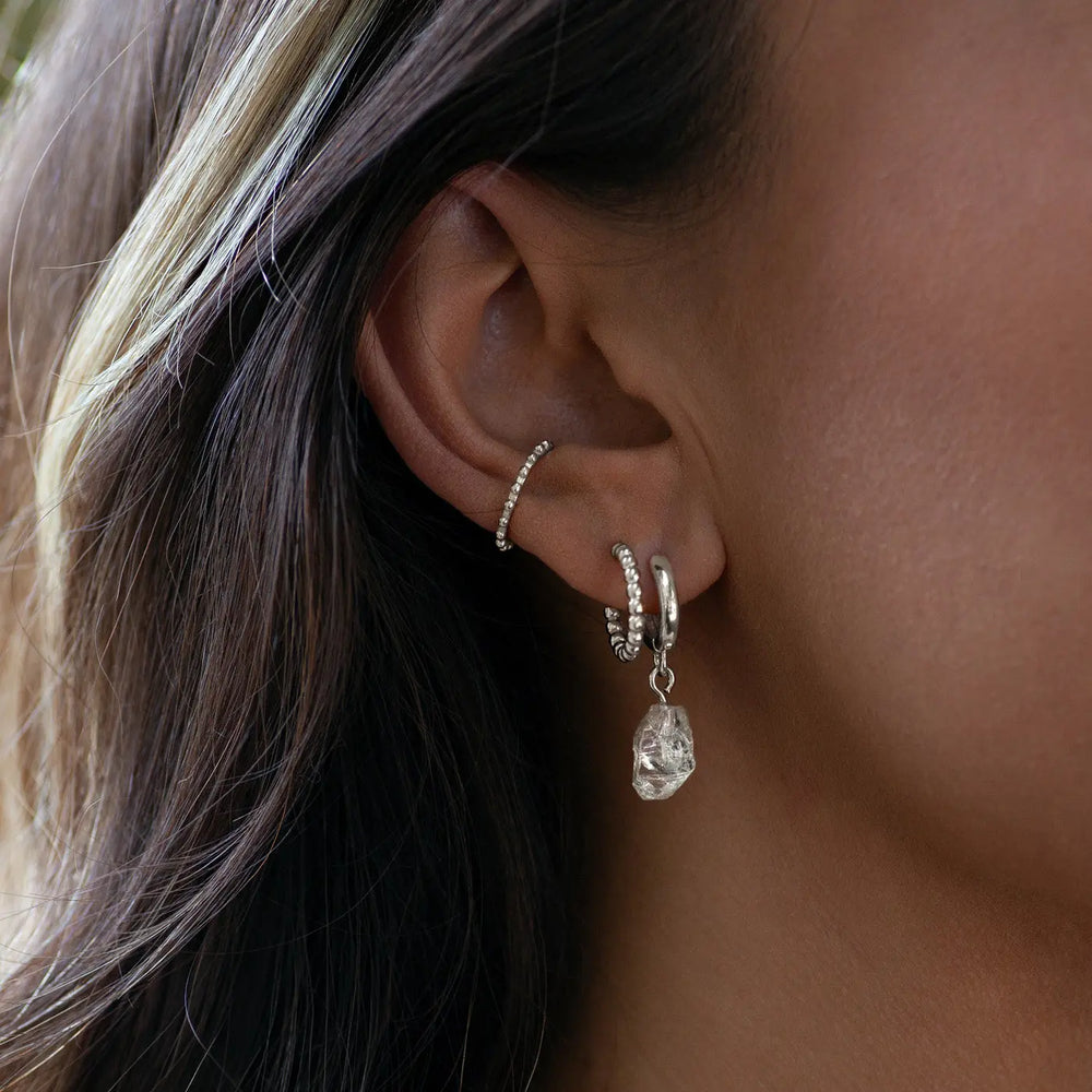 Semi Precious Hoop Earrings, Silver