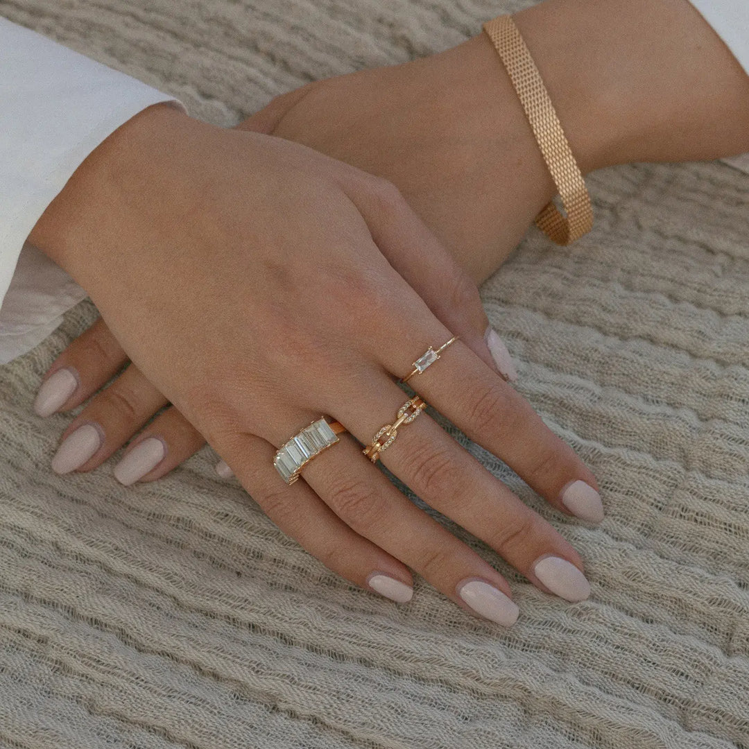 Ring With Rectangular Crystal - White