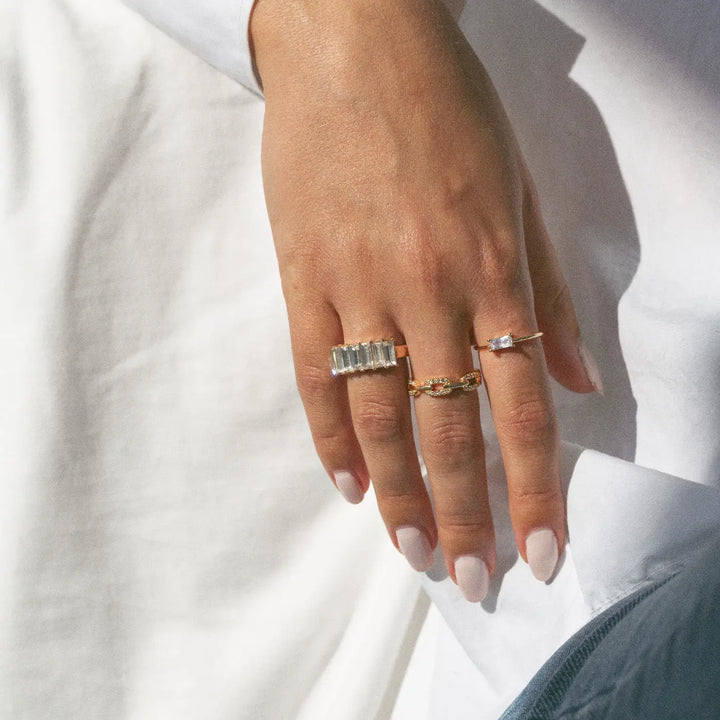 White Crystal Chain Ring