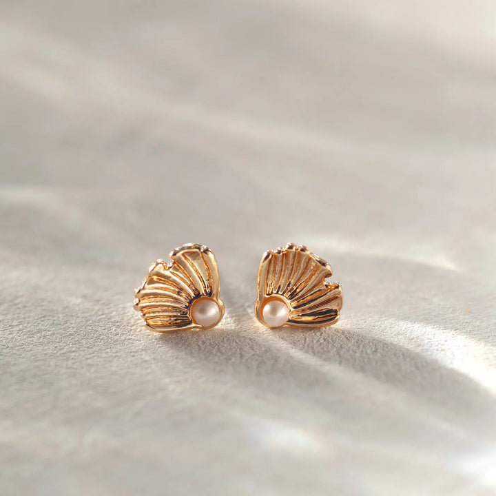 Aria - Shell with Pearl Stud Earrings