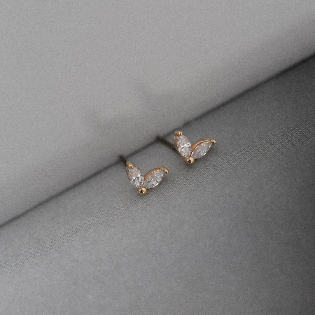 Leah - Crystal Leaf Stud Earrings